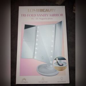 Love Beauty Tri-Fold Vanity Mirror in White with LED Lights